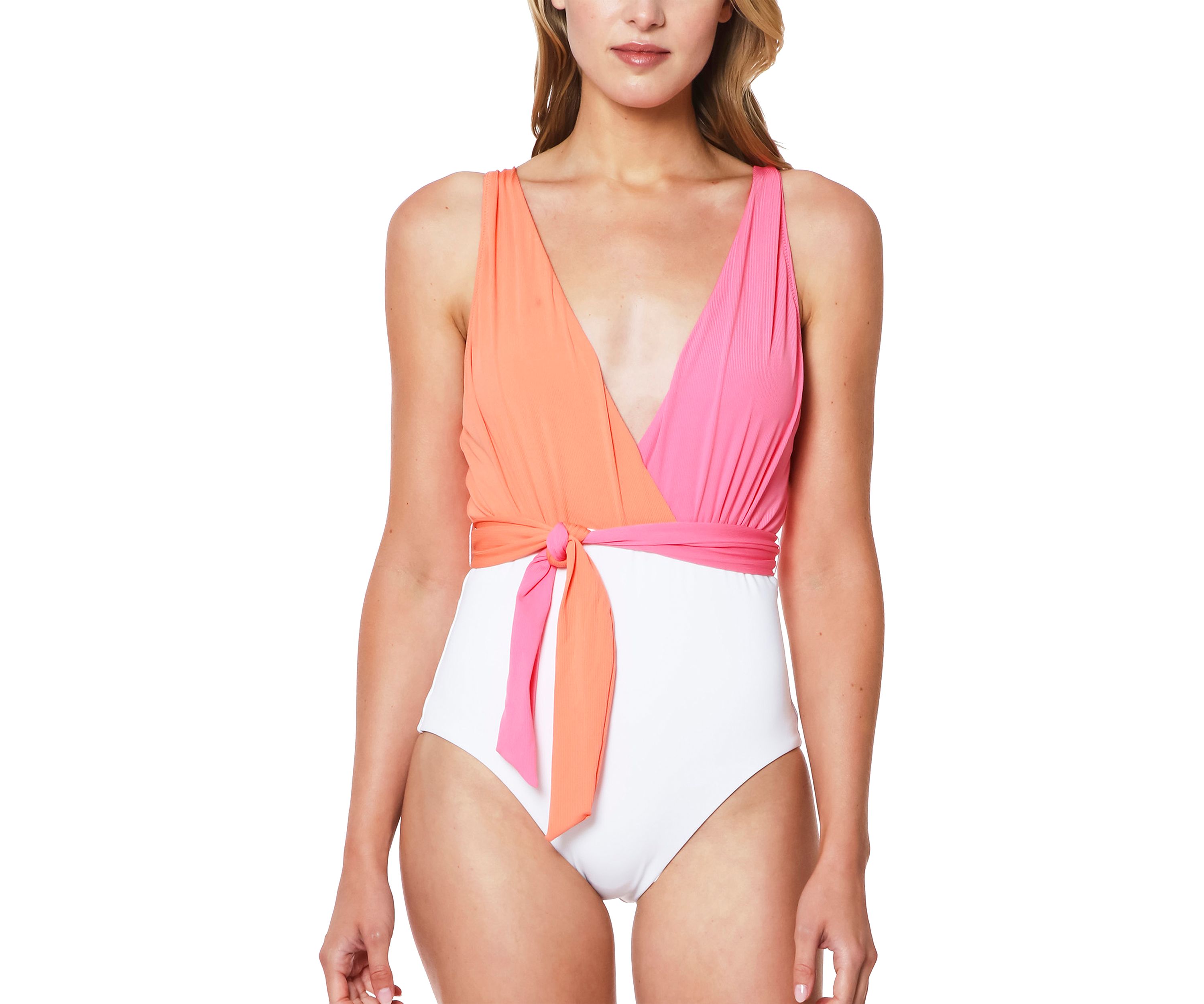 Block Party Tie Front Plunge One-Piece Swimsuit
