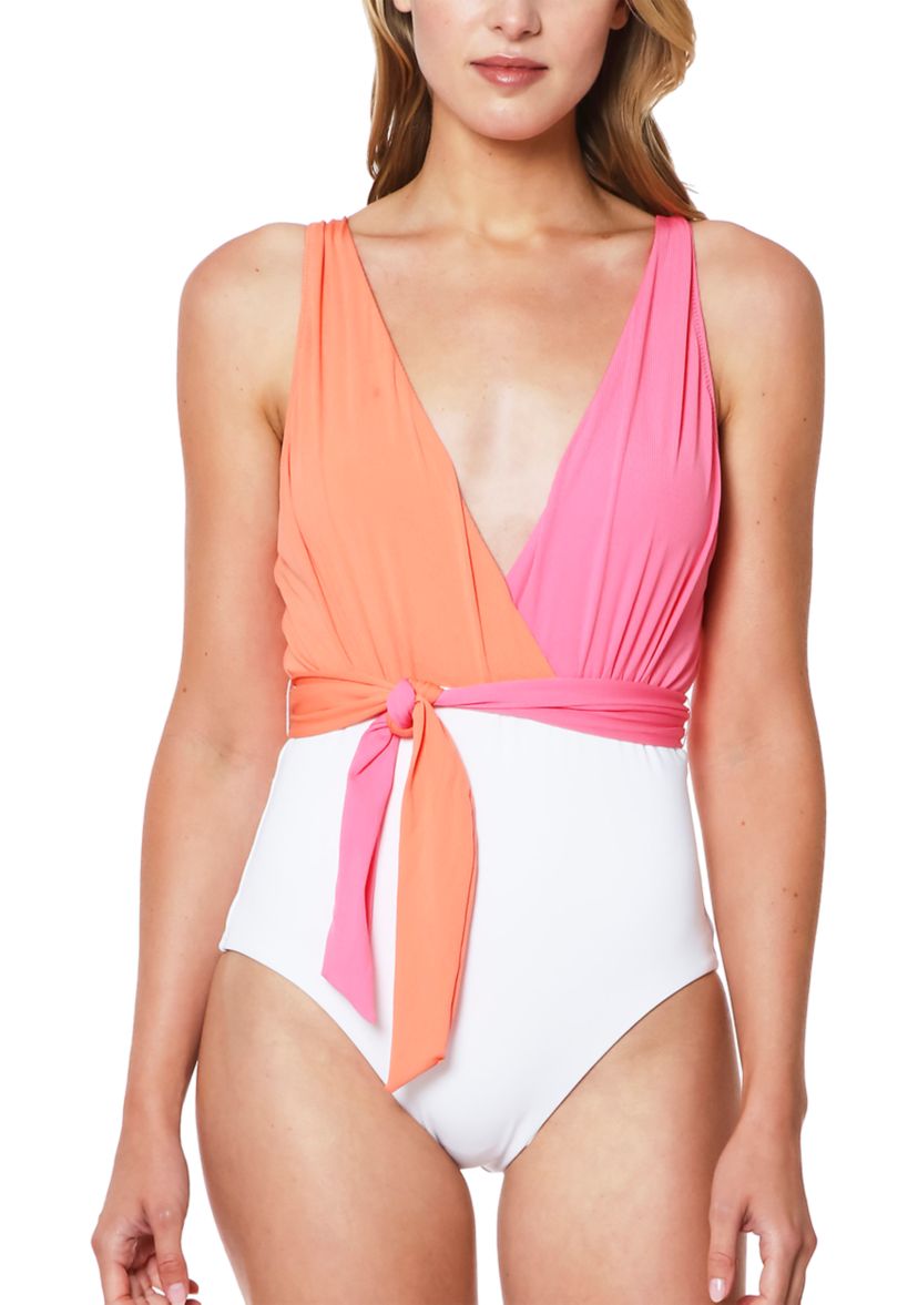 Block Party Tie Front Plunge One-Piece Swimsuit