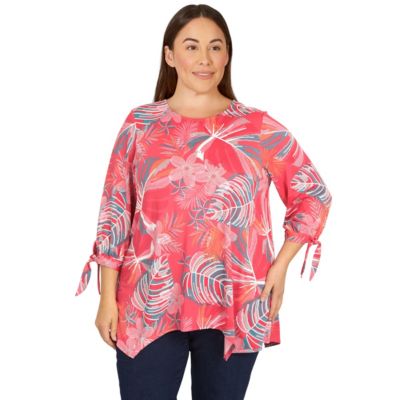 Larky Lark Tropical fern puff print knit top tie sleeve top | belk