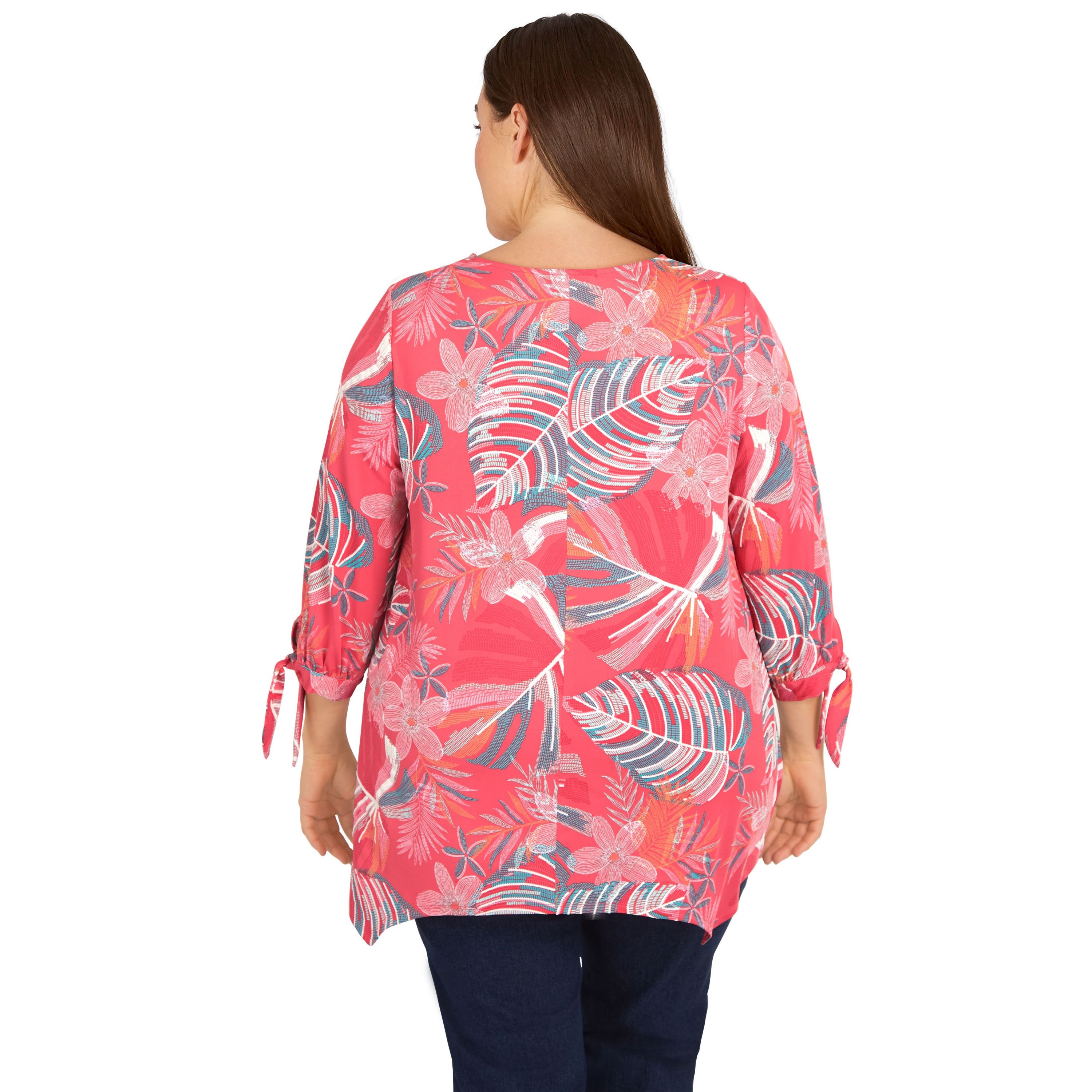 Tropical fern puff print knit top tie sleeve top