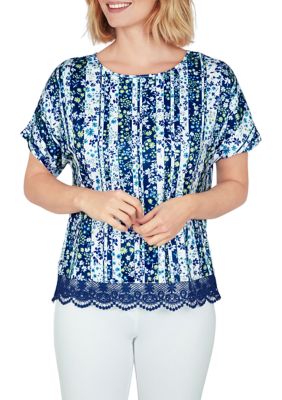 Larky Lark Women's Lace T-shirt Top in Joyful Stripes, Large