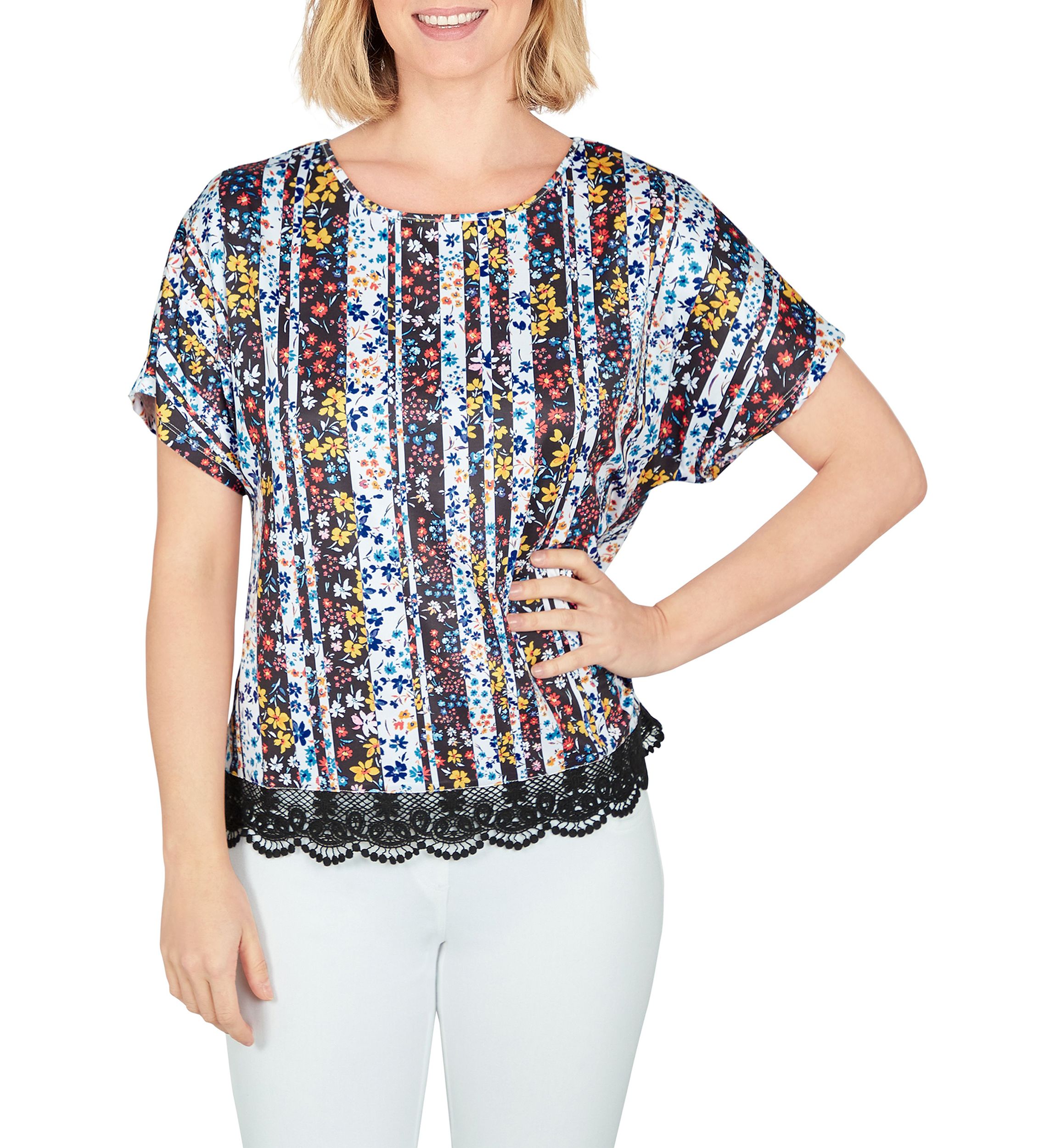 Lace T-shirt Top in Joyful Stripes