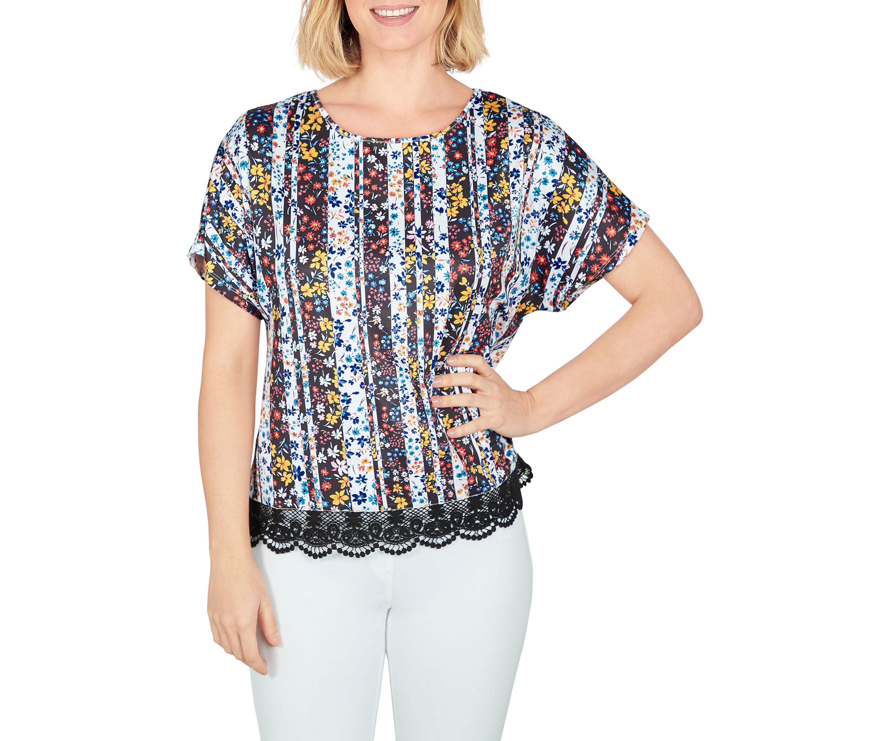 Lace T-shirt Top in Joyful Stripes