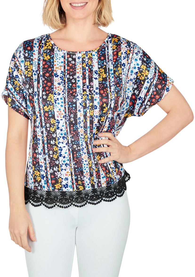 Lace T-shirt Top in Joyful Stripes