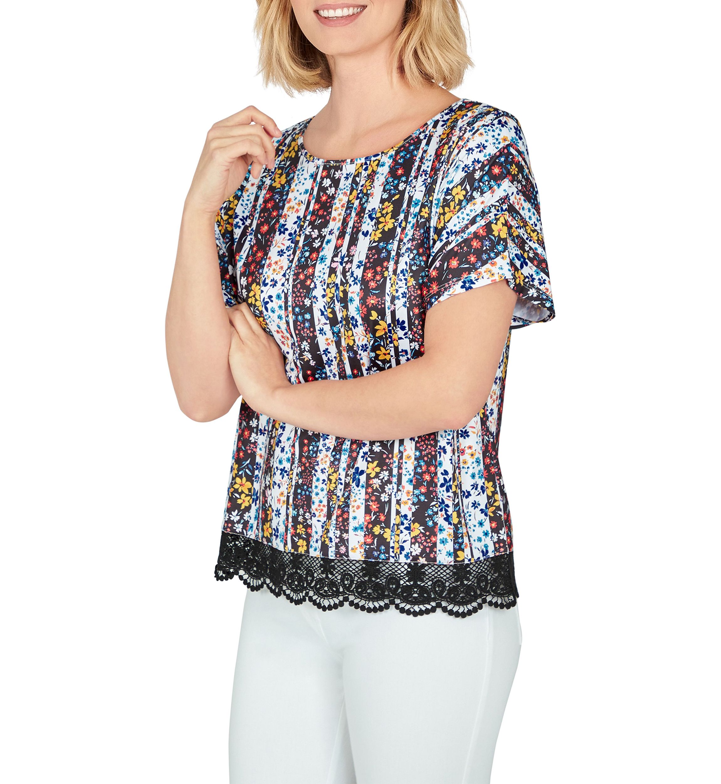 Lace T-shirt Top in Joyful Stripes
