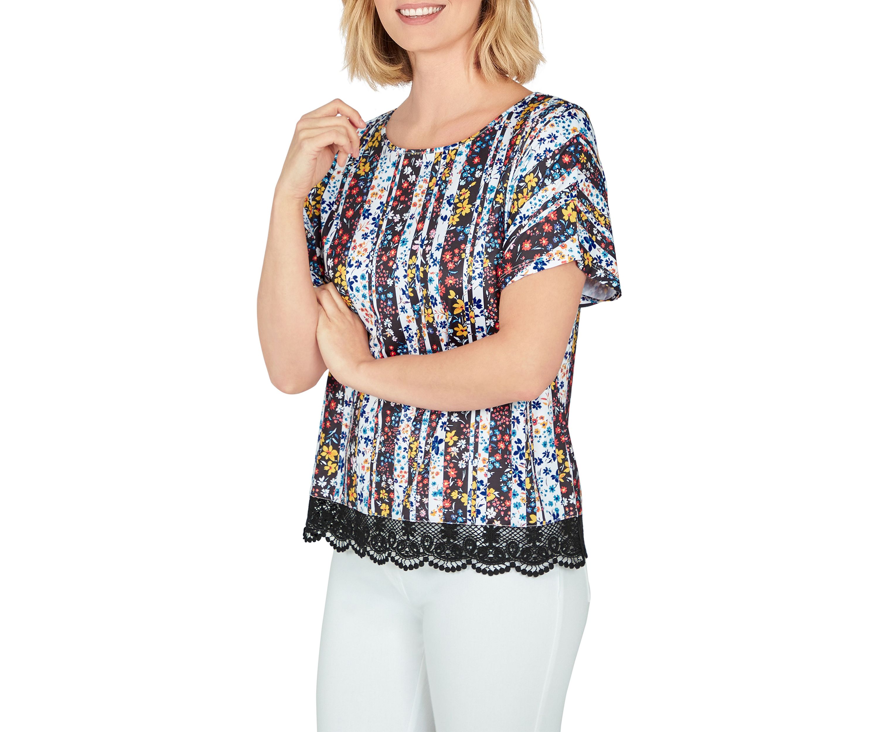 Lace T-shirt Top in Joyful Stripes