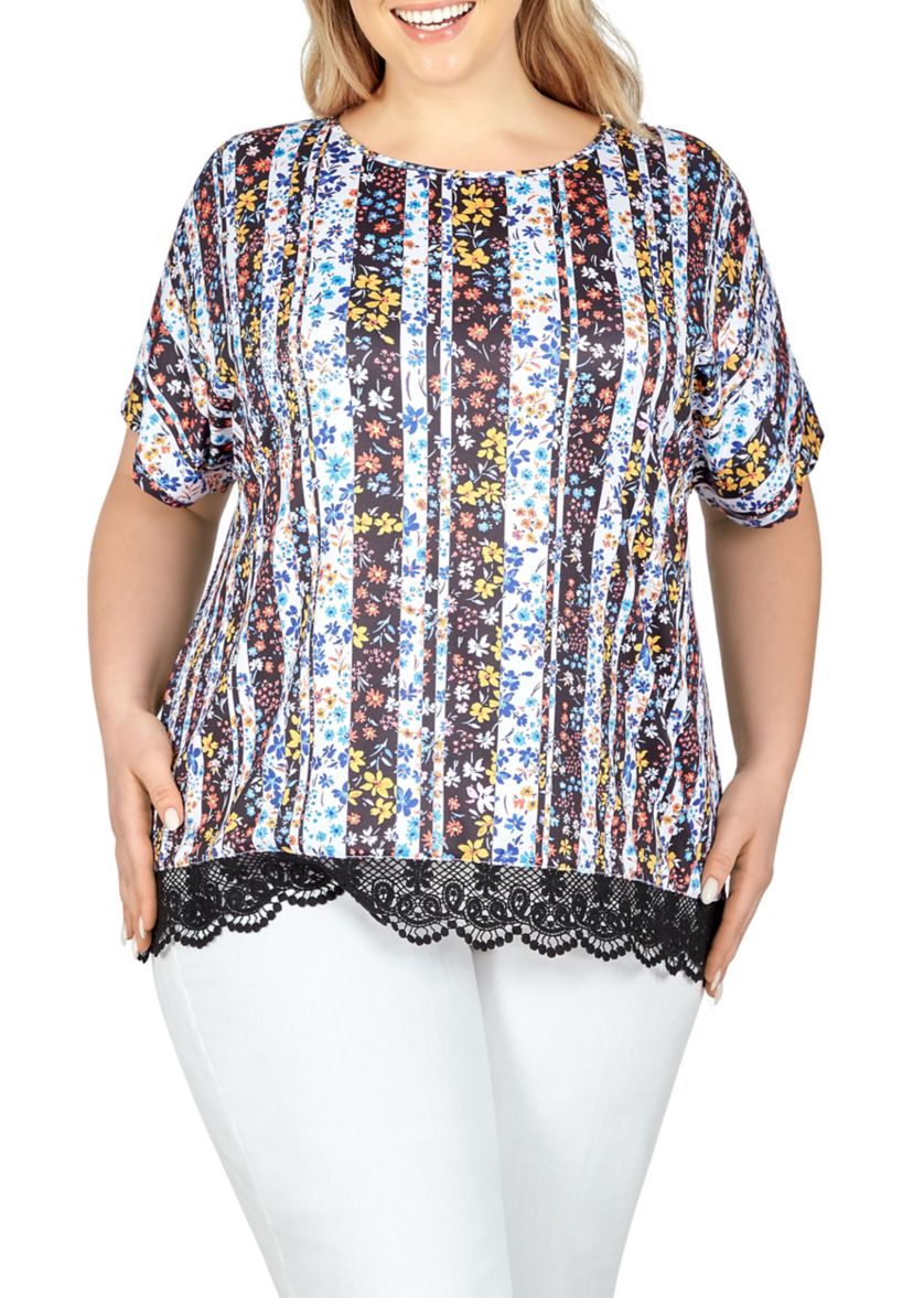 Lace T-shirt Top in Joyful Stripes
