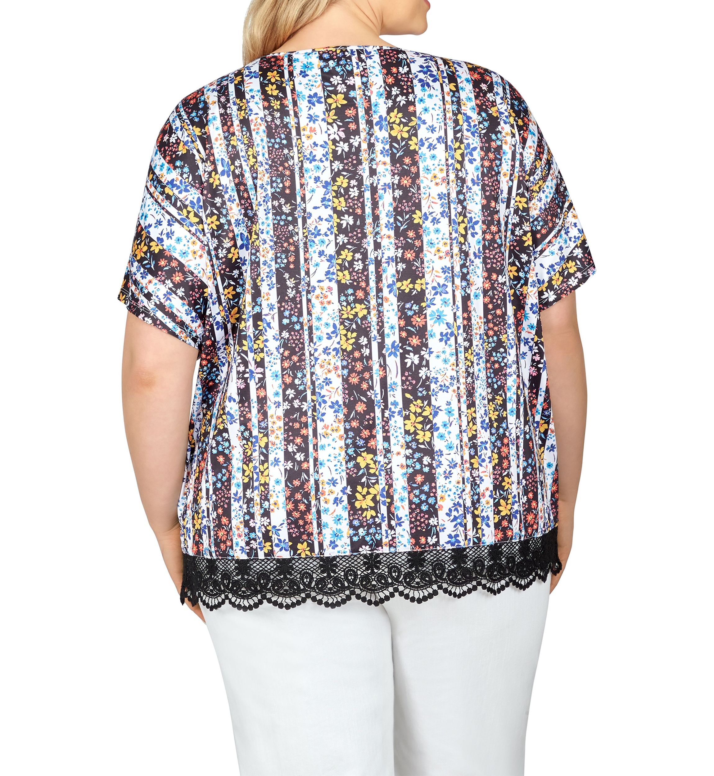 Lace T-shirt Top in Joyful Stripes