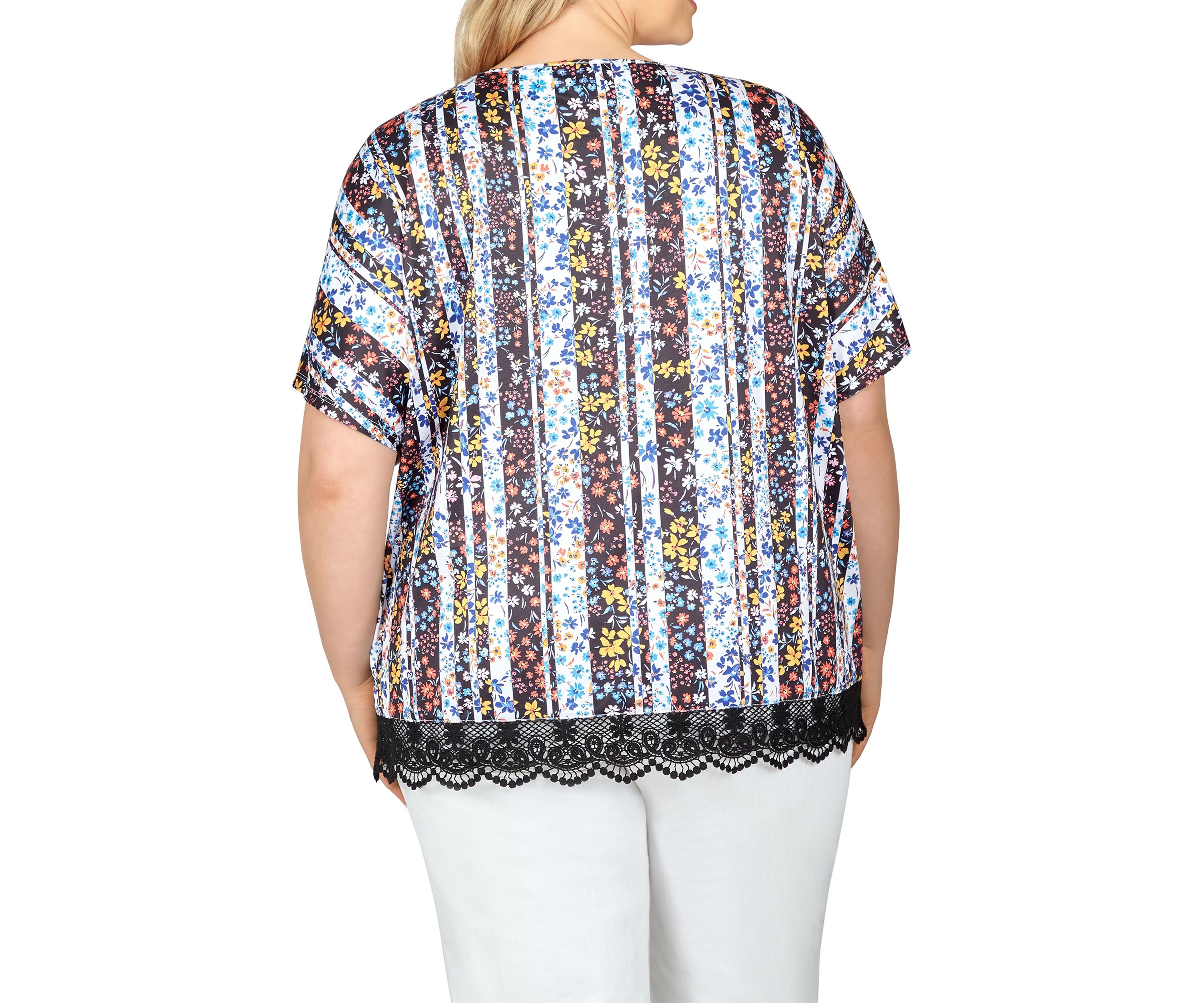 Lace T-shirt Top in Joyful Stripes