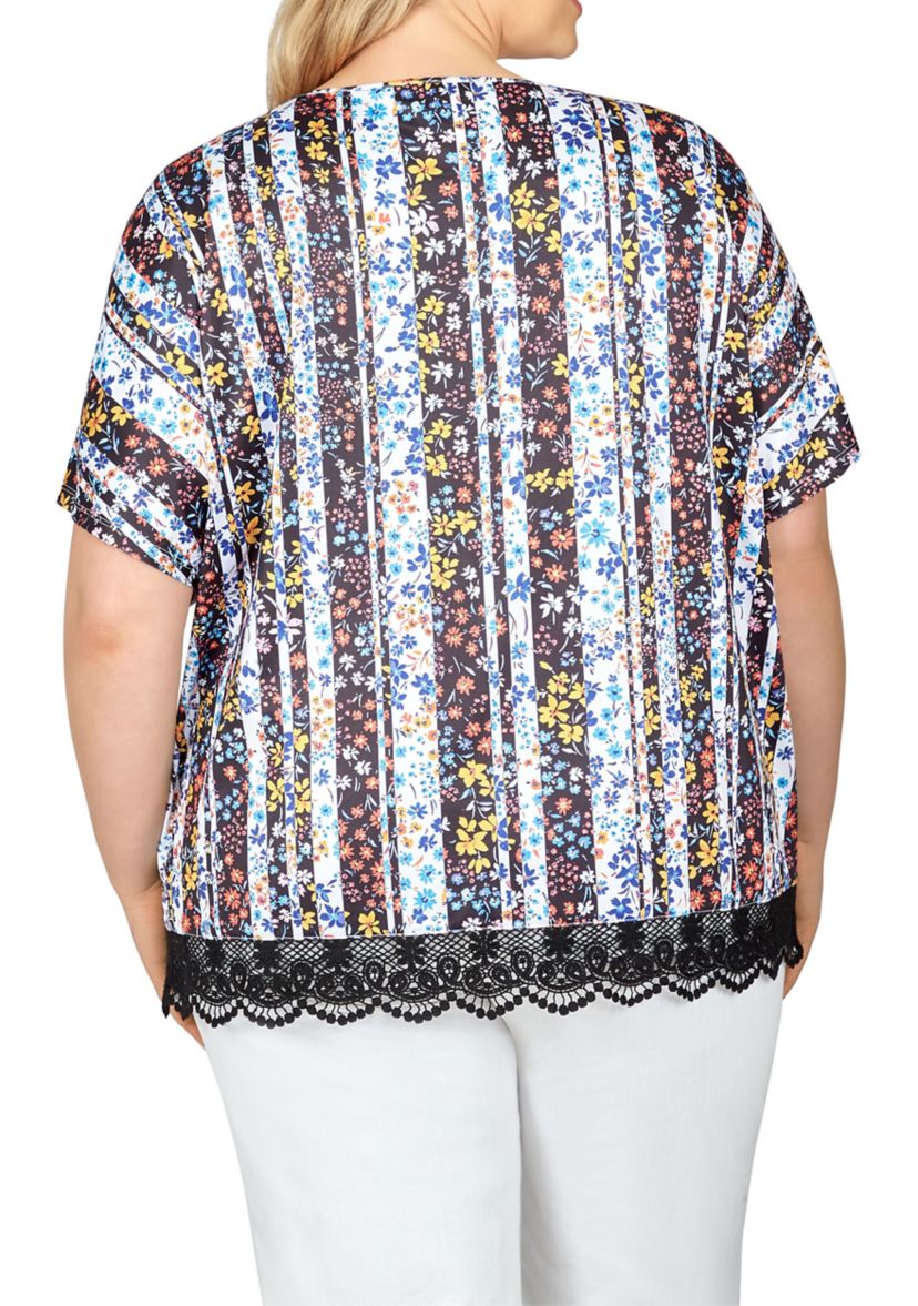 Lace T-shirt Top in Joyful Stripes