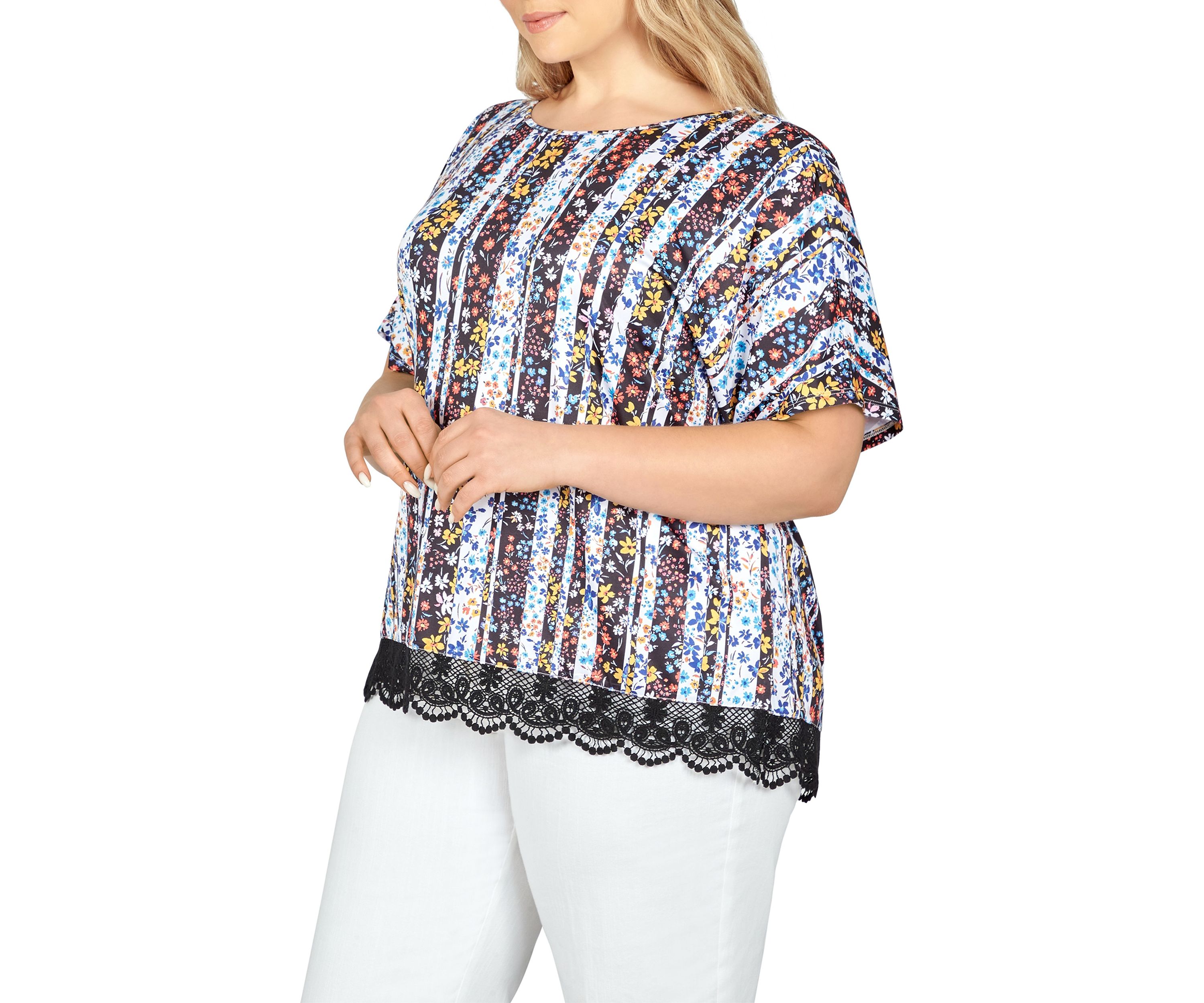 Lace T-shirt Top in Joyful Stripes