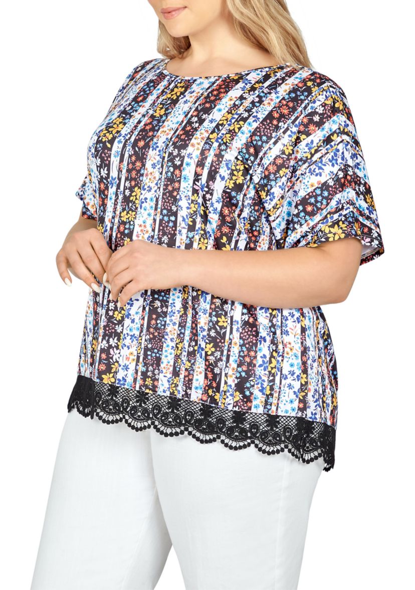 Lace T-shirt Top in Joyful Stripes