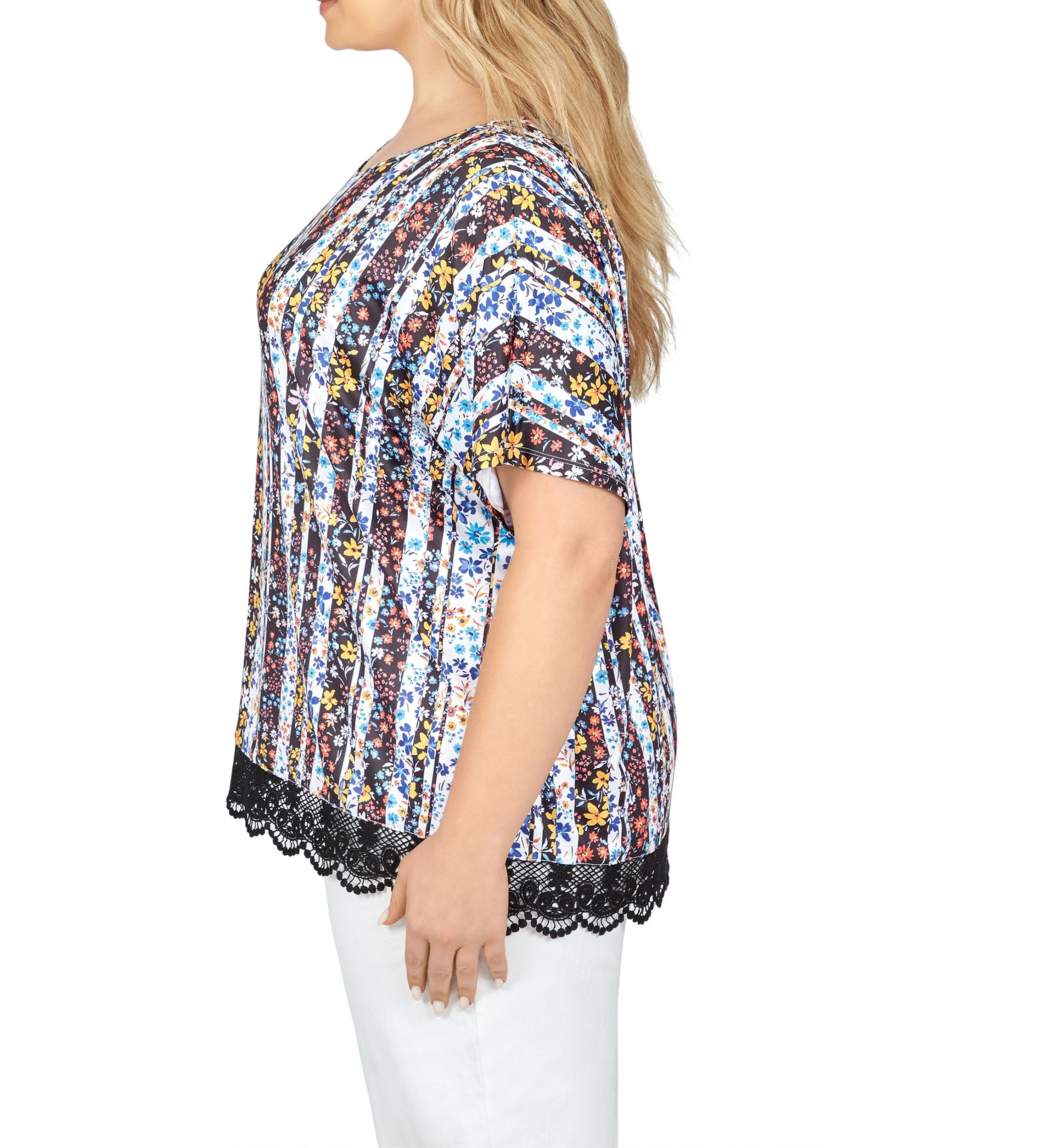 Lace T-shirt Top in Joyful Stripes