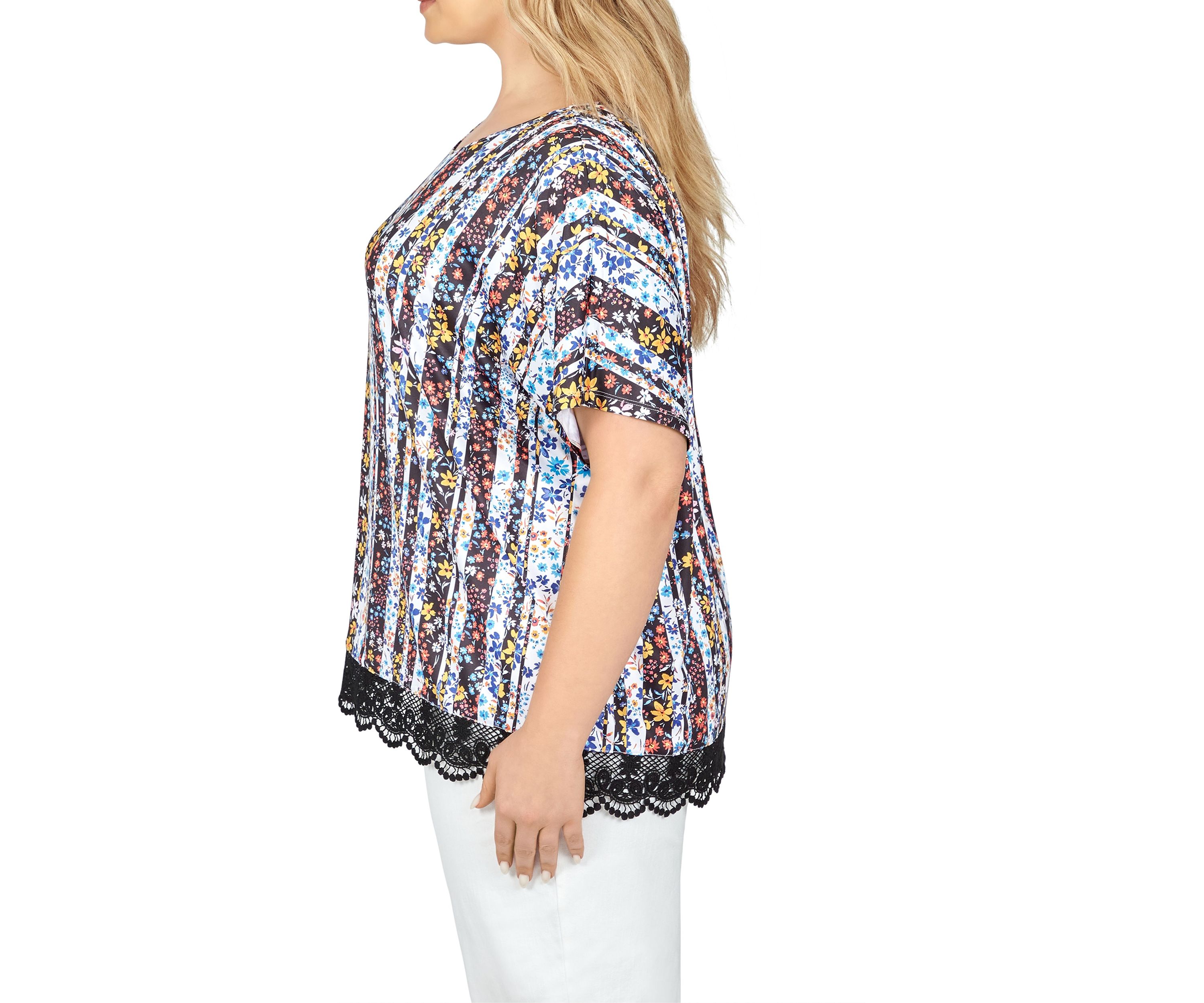 Lace T-shirt Top in Joyful Stripes