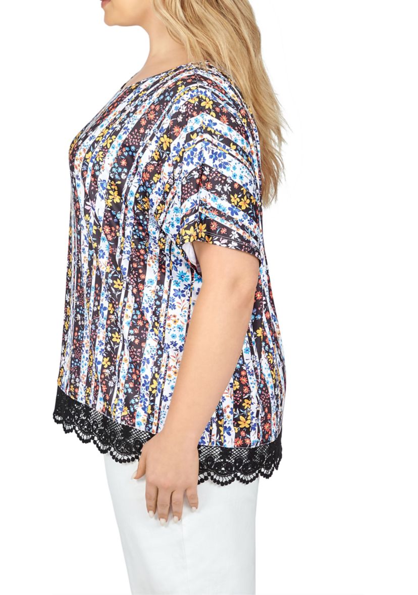 Lace T-shirt Top in Joyful Stripes