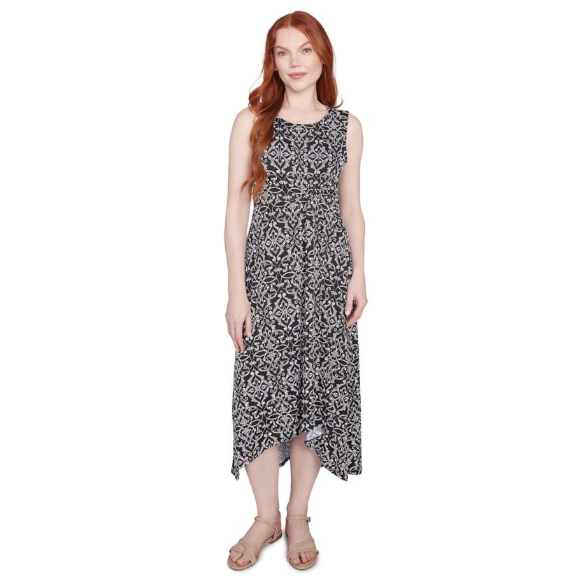 Etched Medallion Puff Print High Low Dress