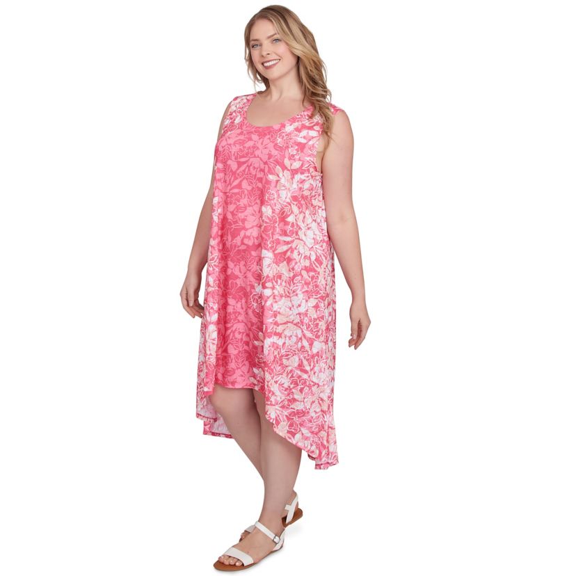Colorblock Ombre Floral High Low Dress