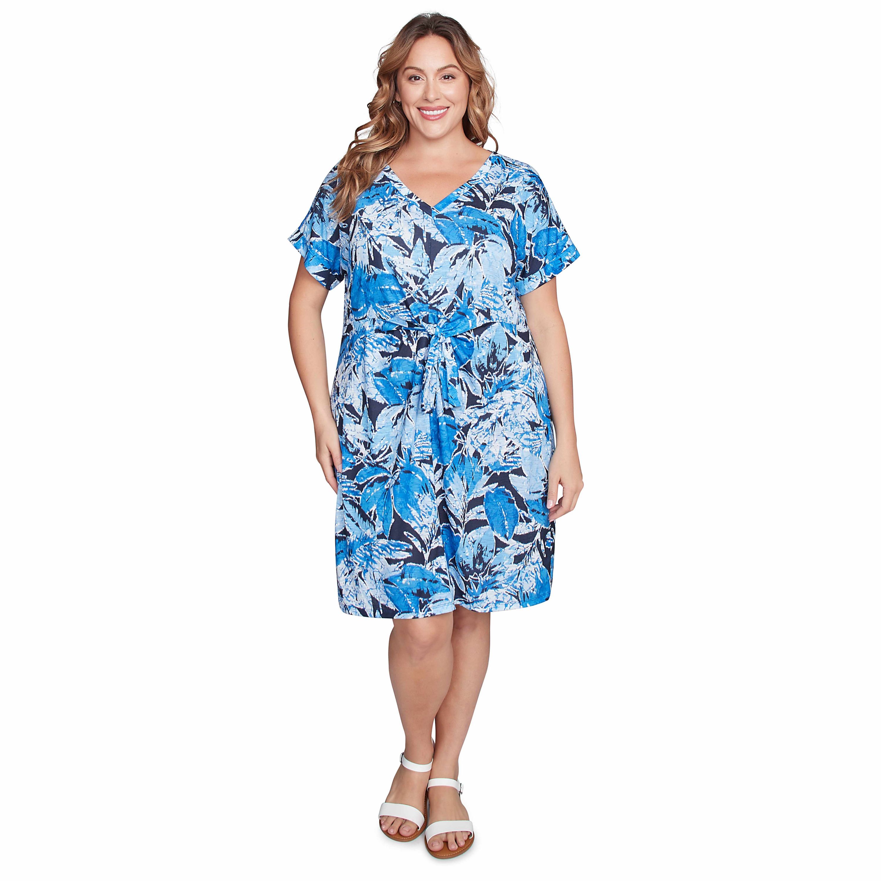 Batik Leaf Tie-Front Jersey Dress