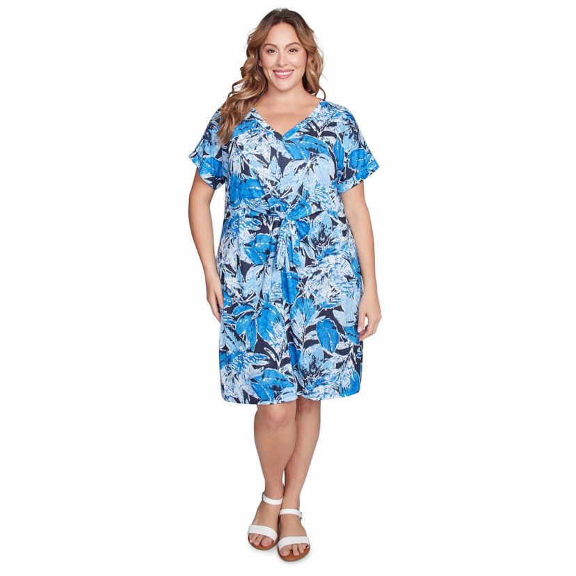 Batik Leaf Tie-Front Jersey Dress