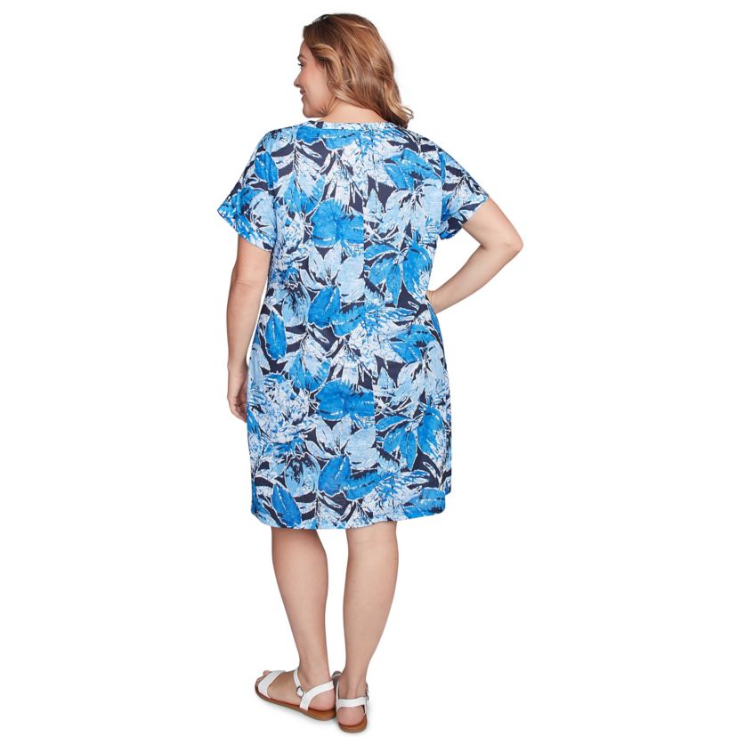 Batik Leaf Tie-Front Jersey Dress