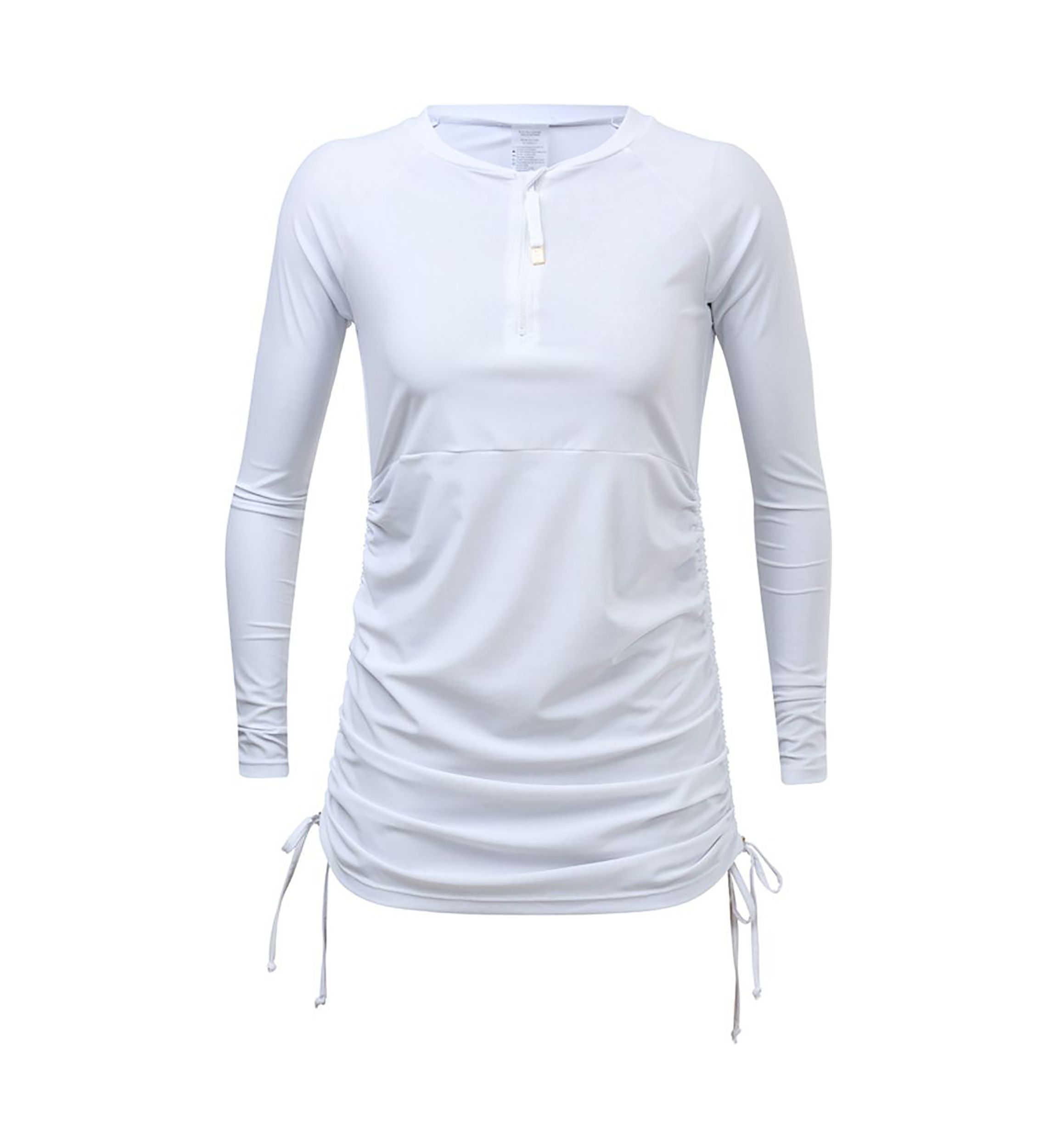 Ladies White Ruched LS Swim Dress