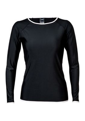 Ladies Black White Trim LS Rash Top