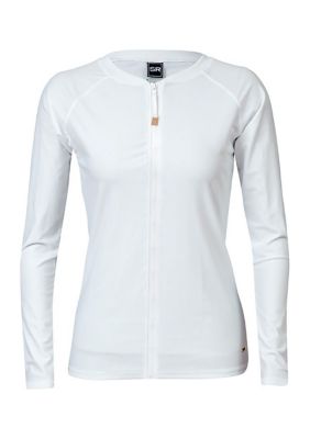 Ladies White Zip Front LS Rash Top