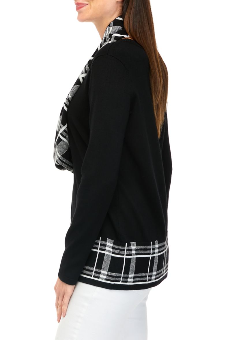 Petite Long Sleeve Sweater with Printed Scarf