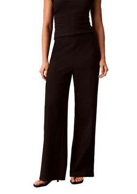 Calvin Klein Women's High Twist Compression High Rise Pull-On Wide Leg Pants, Black, Medium