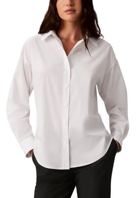 Calvin Klein Women's Long Sleeve Easy Care Shirt, White, 14