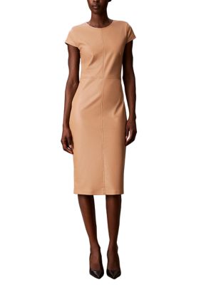 Calvin Klein Women's Vegan Leather Cap Sleeve Midi Dress