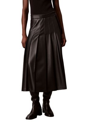 Calvin Klein Women's Vegan Leather Pleated Midi Skirt