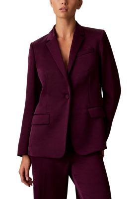 Calvin Klein Jeans Women's Petite Satin One Button Notch Collar Jacket, 16P