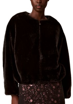 Calvin Klein Jeans Women's Petite Faux Shearling Shawl Collar Coat