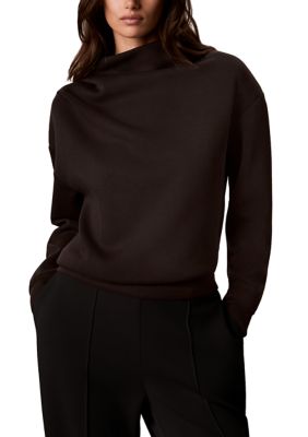 Calvin Klein Jeans Women's Petite Soft Scuba Mock Neck Pullover, Black, PXL