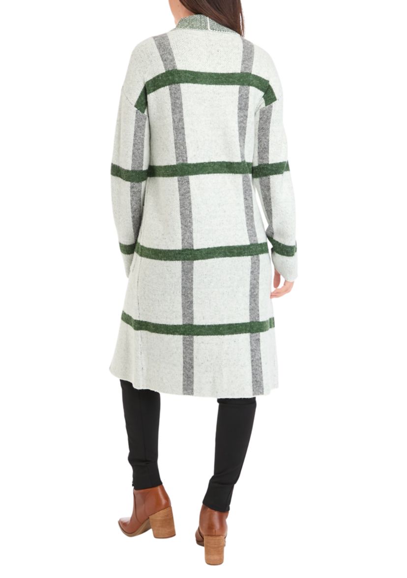 Womens Long Sleeve Plaid Coatigan 