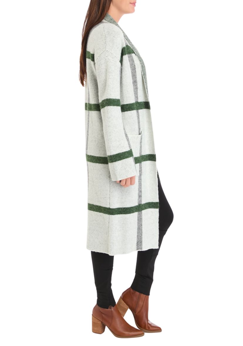 Womens Long Sleeve Plaid Coatigan 