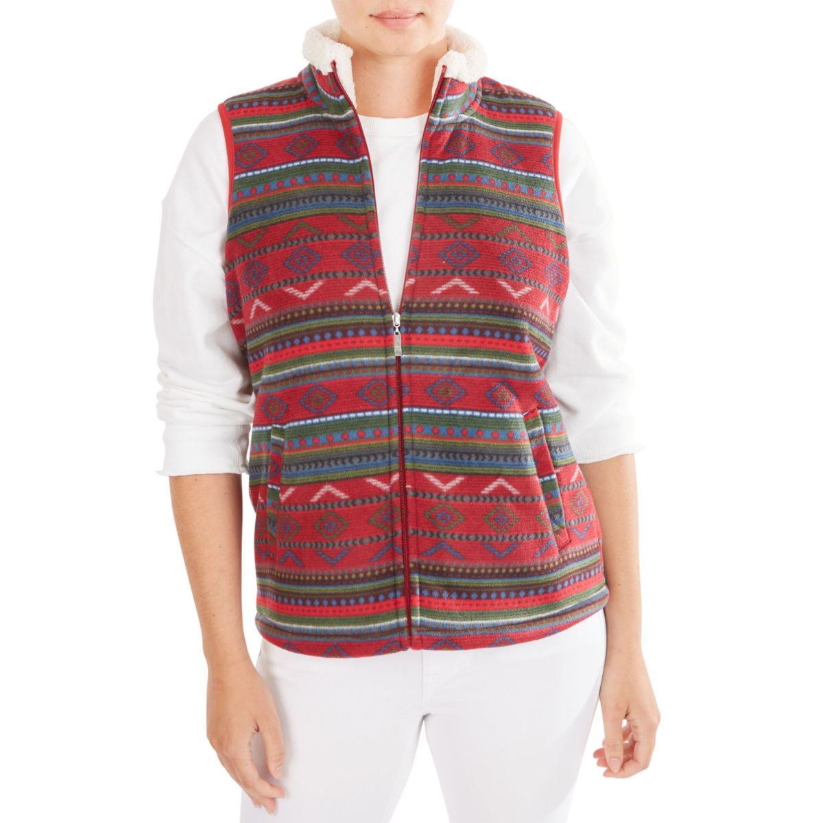 Butter-Sherpa Lined Printed Fleece Zip Front Vest