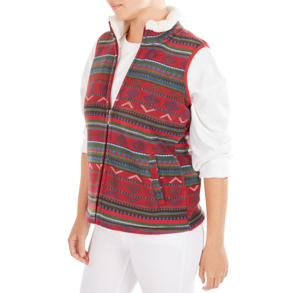 Butter-Sherpa Lined Printed Fleece Zip Front Vest