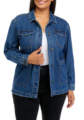 Chic loose fit plus Size Women's face patch Denim Jacket Casual Coat Outwear