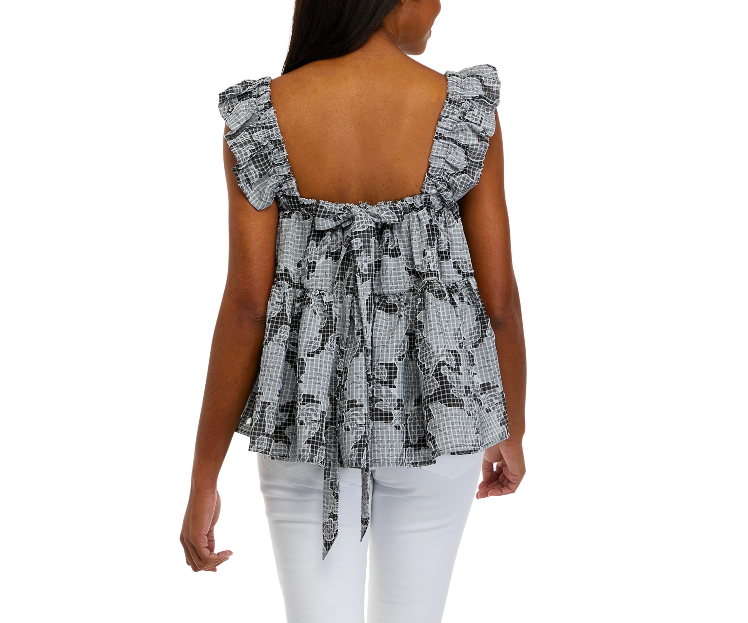 Womens Flutter Sleeve Tiered Burnout Tank Top