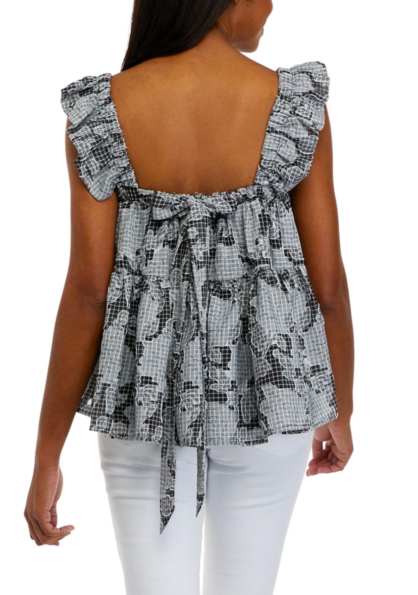 Womens Flutter Sleeve Tiered Burnout Tank Top