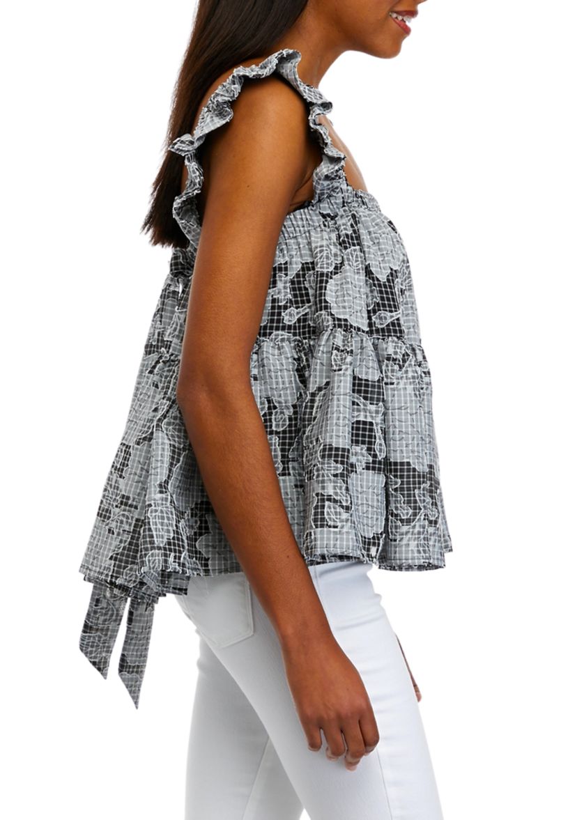 Womens Flutter Sleeve Tiered Burnout Tank Top