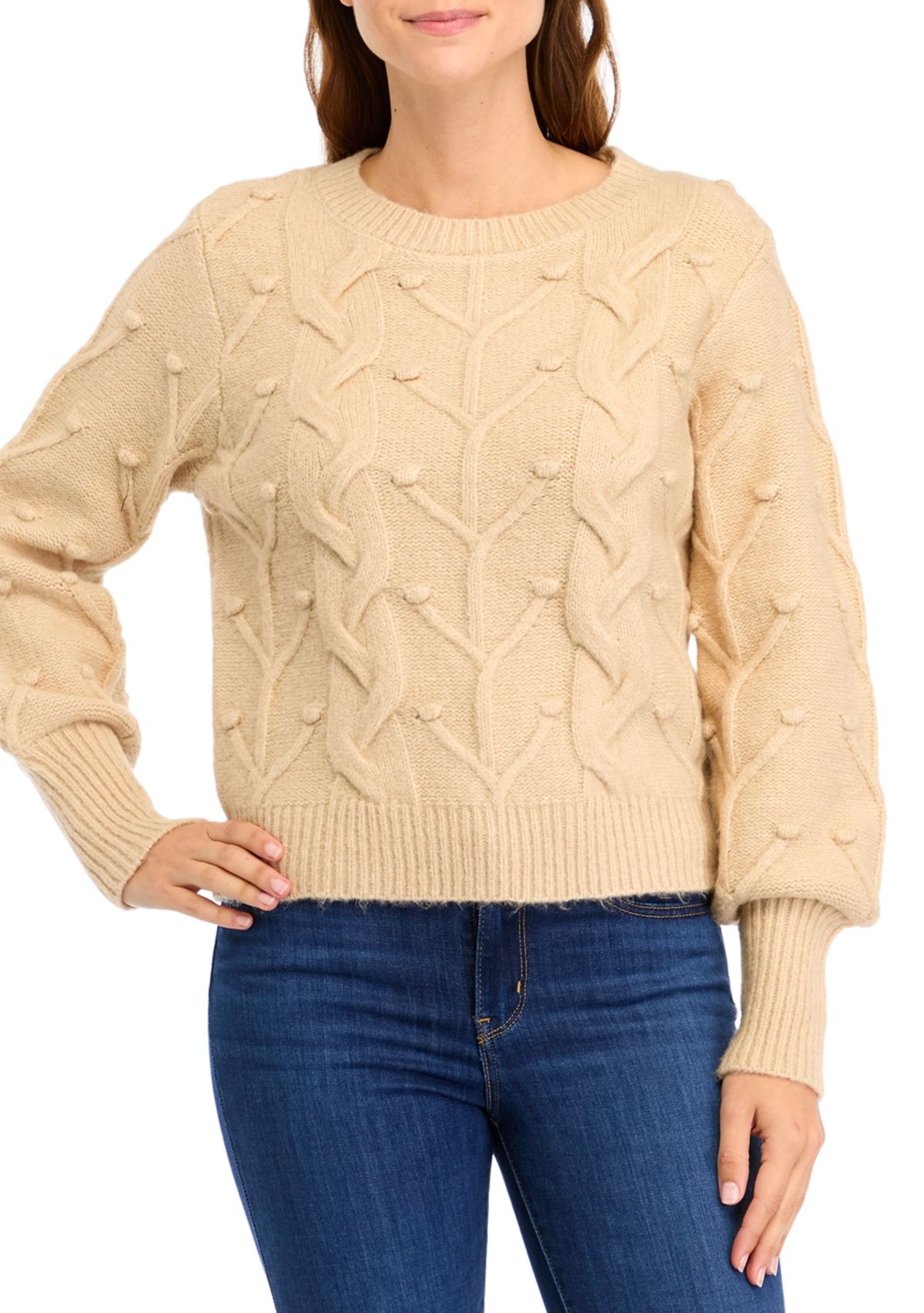 Womens Textured Bubble Sleeve Sweater 