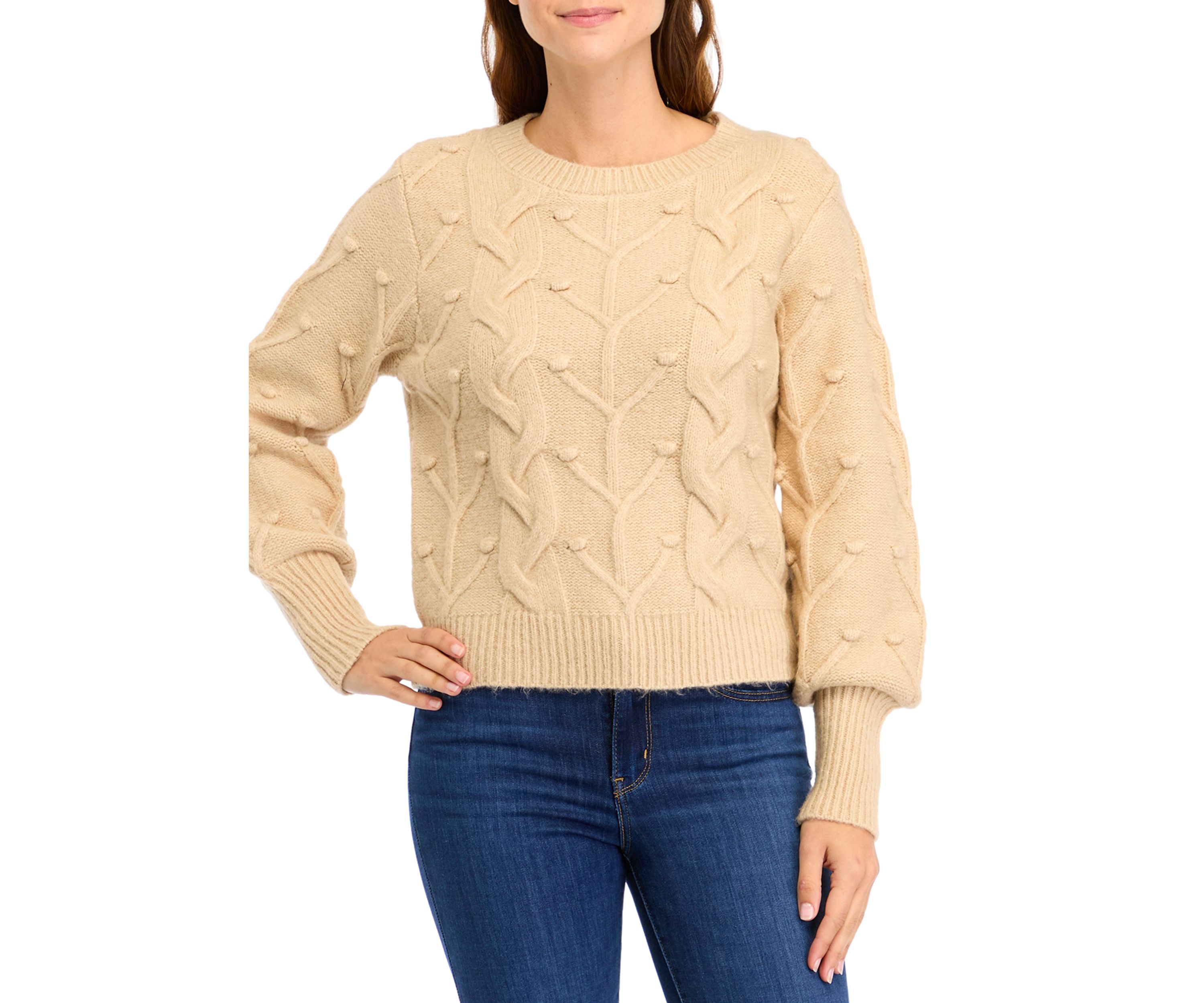 Womens Textured Bubble Sleeve Sweater 