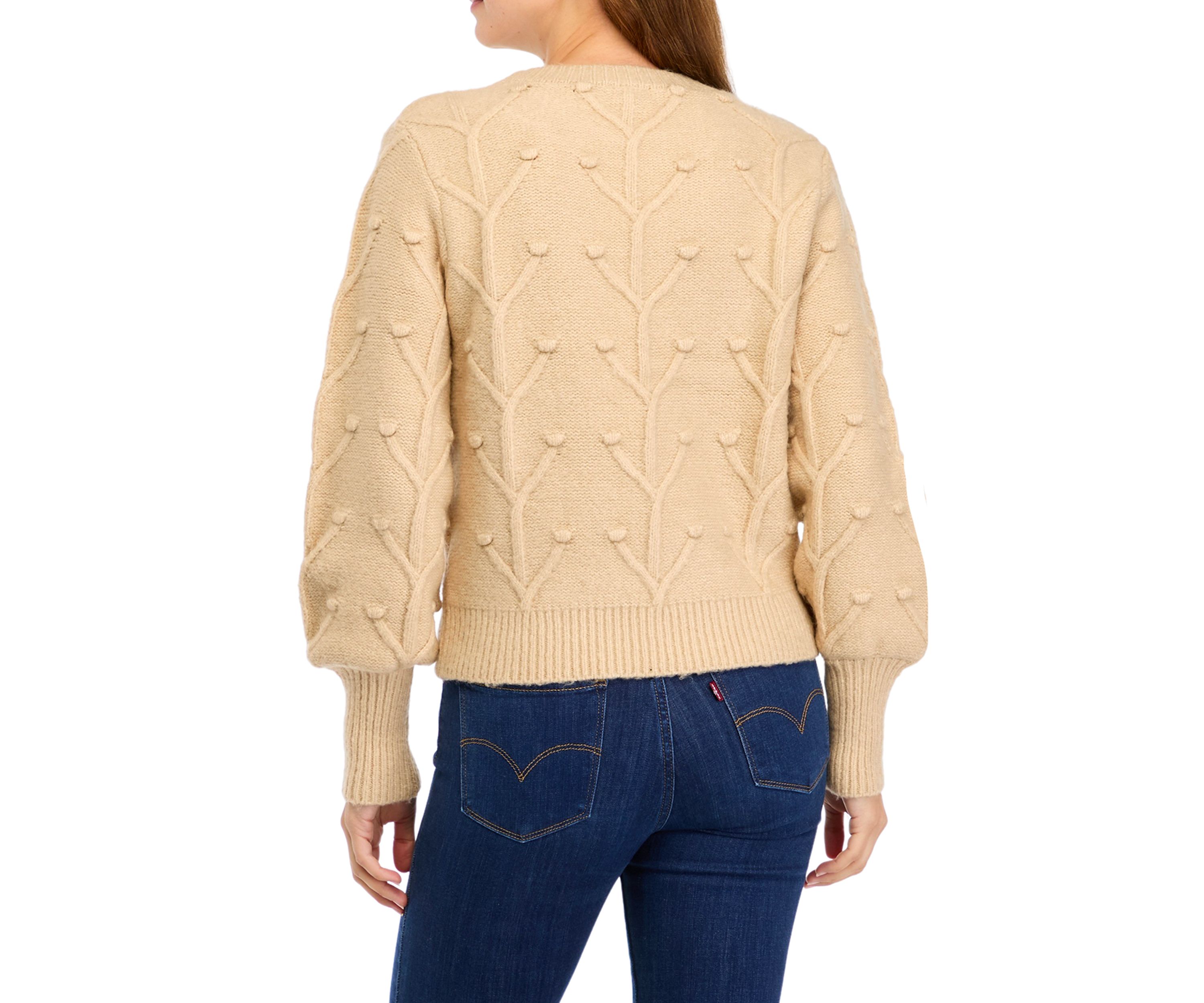 Womens Textured Bubble Sleeve Sweater 