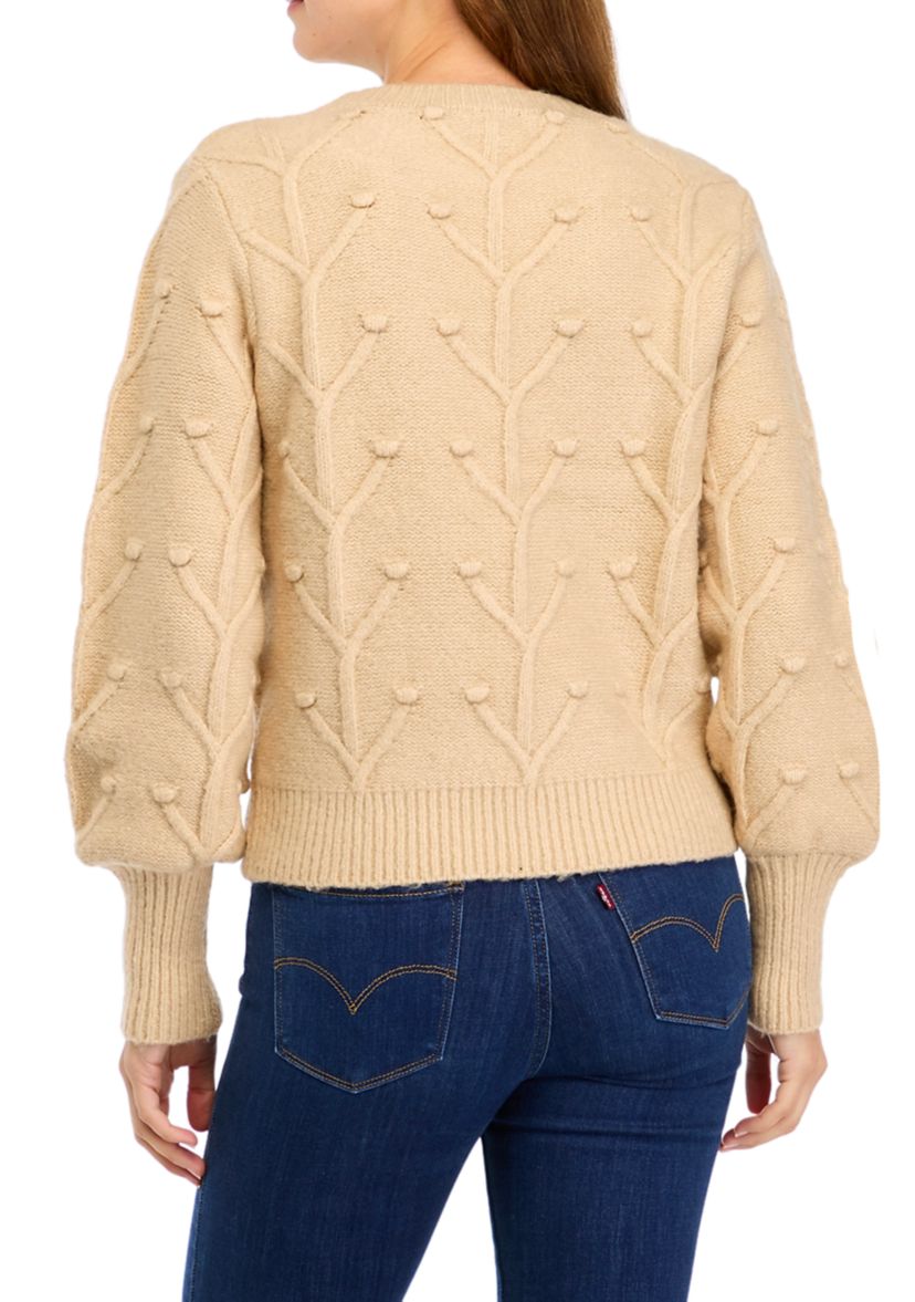 Womens Textured Bubble Sleeve Sweater 
