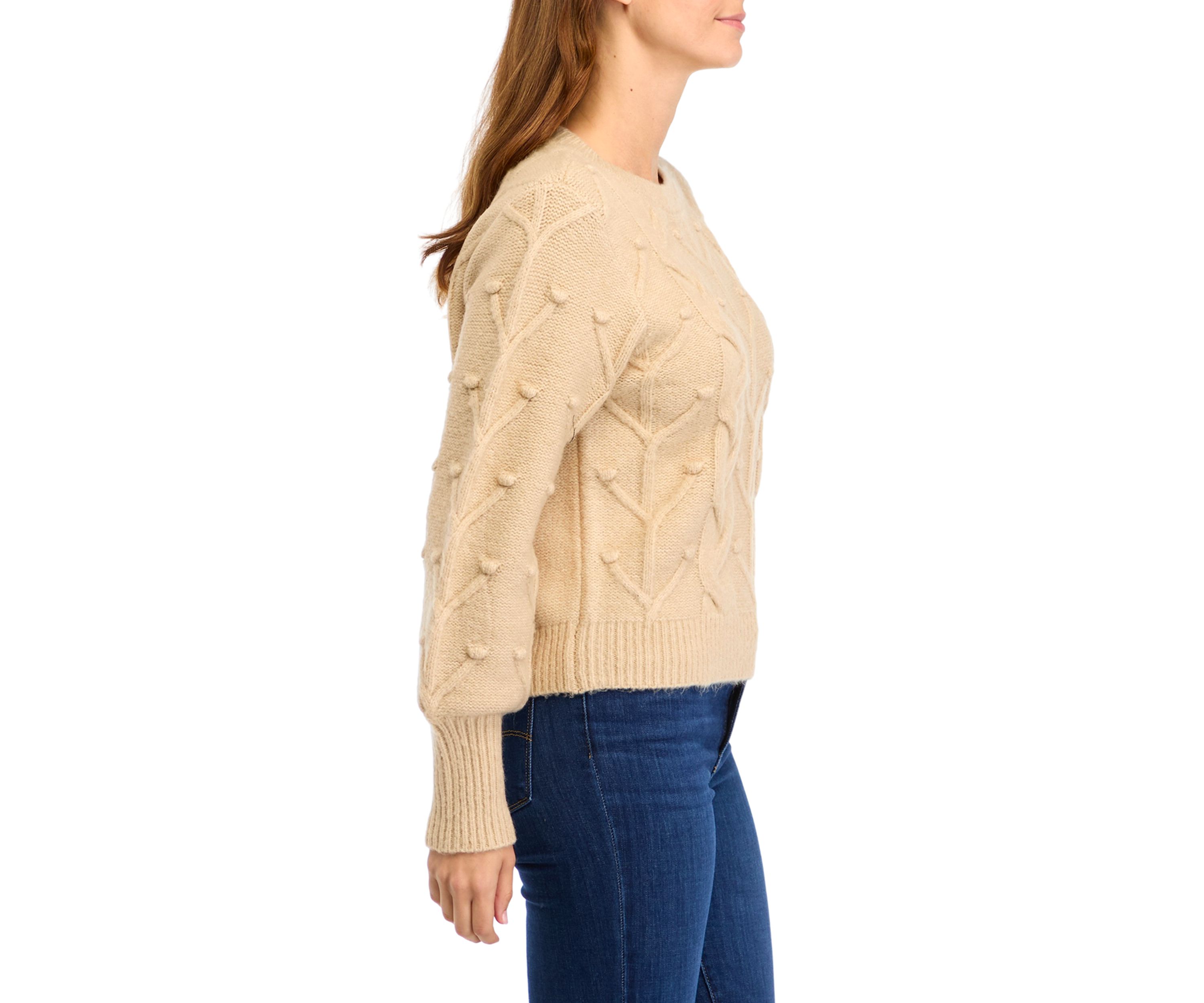 Womens Textured Bubble Sleeve Sweater 