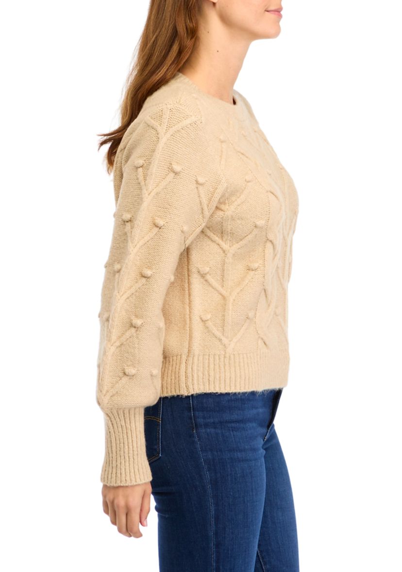 Womens Textured Bubble Sleeve Sweater 