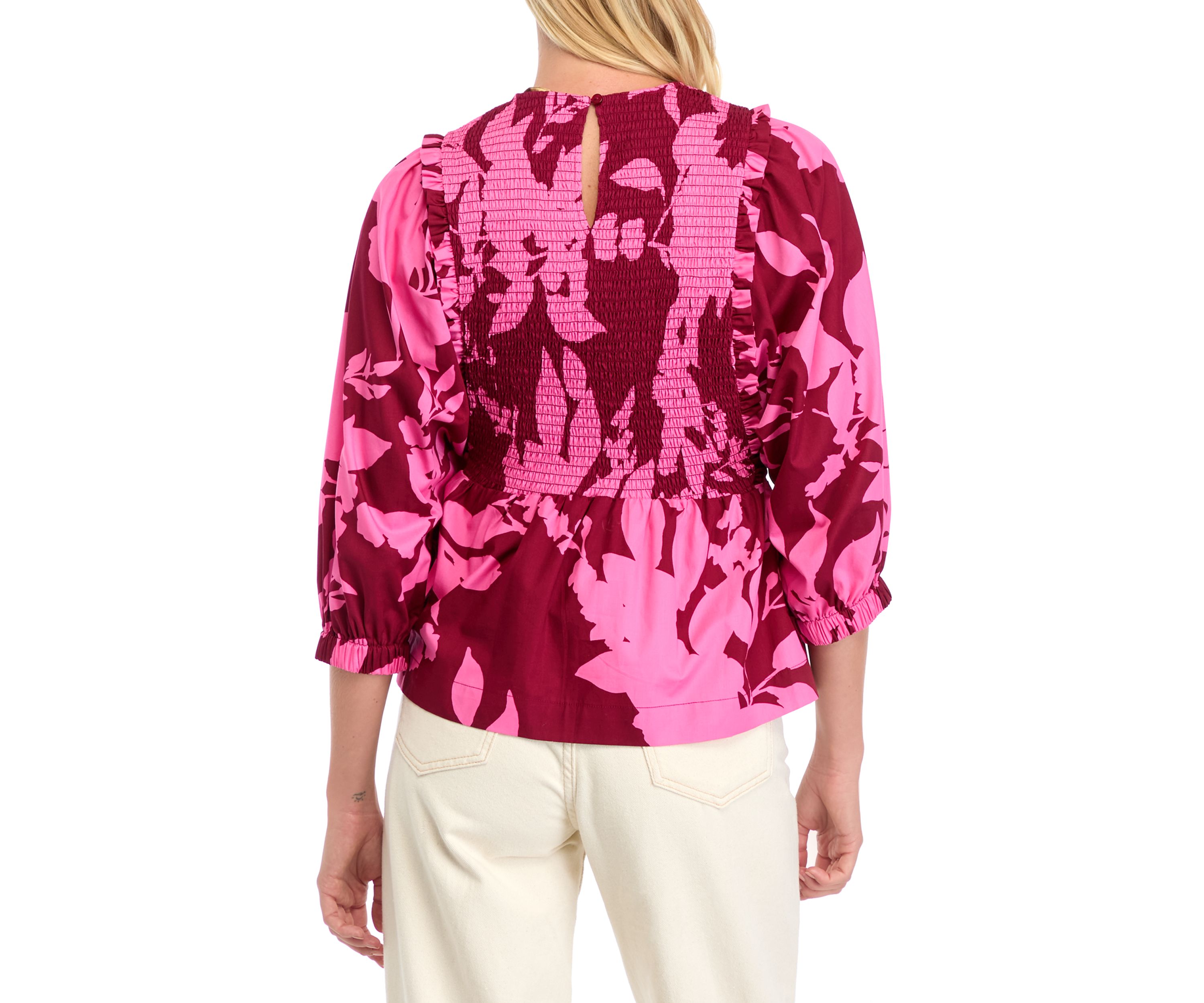 Womens 3/4 Sleeve Floral Smock Top 